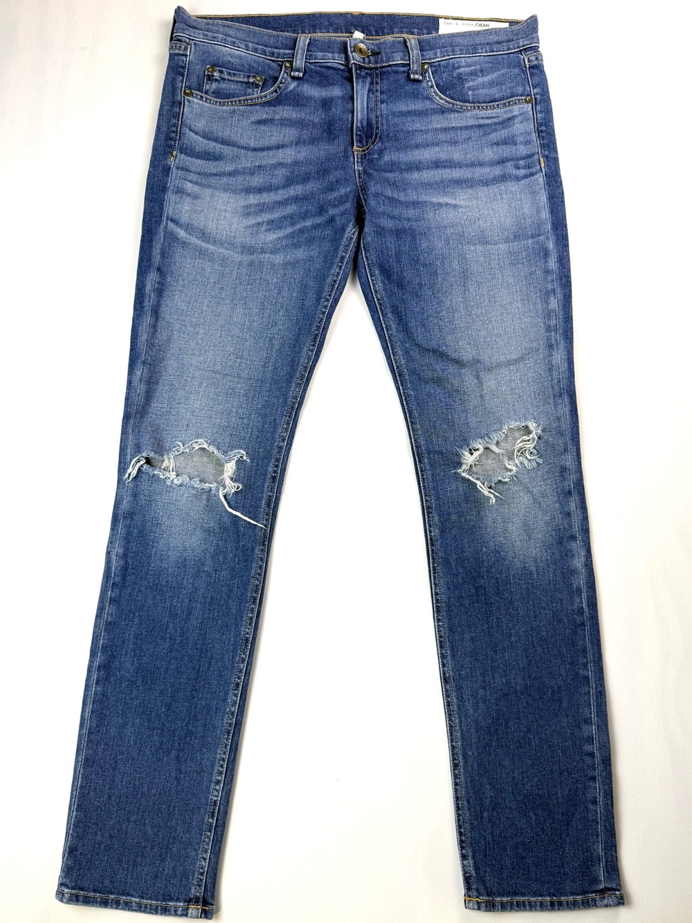 Rag & Bone Dre Skinny Jeans 29 East Lake Distressed Knee Stretch Denim Blue‎
